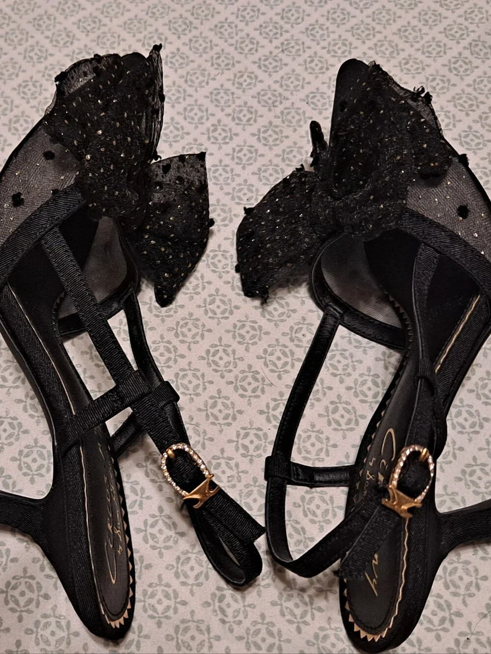 Circus NY Black Tulle Bow Slingback Heels Sz 6